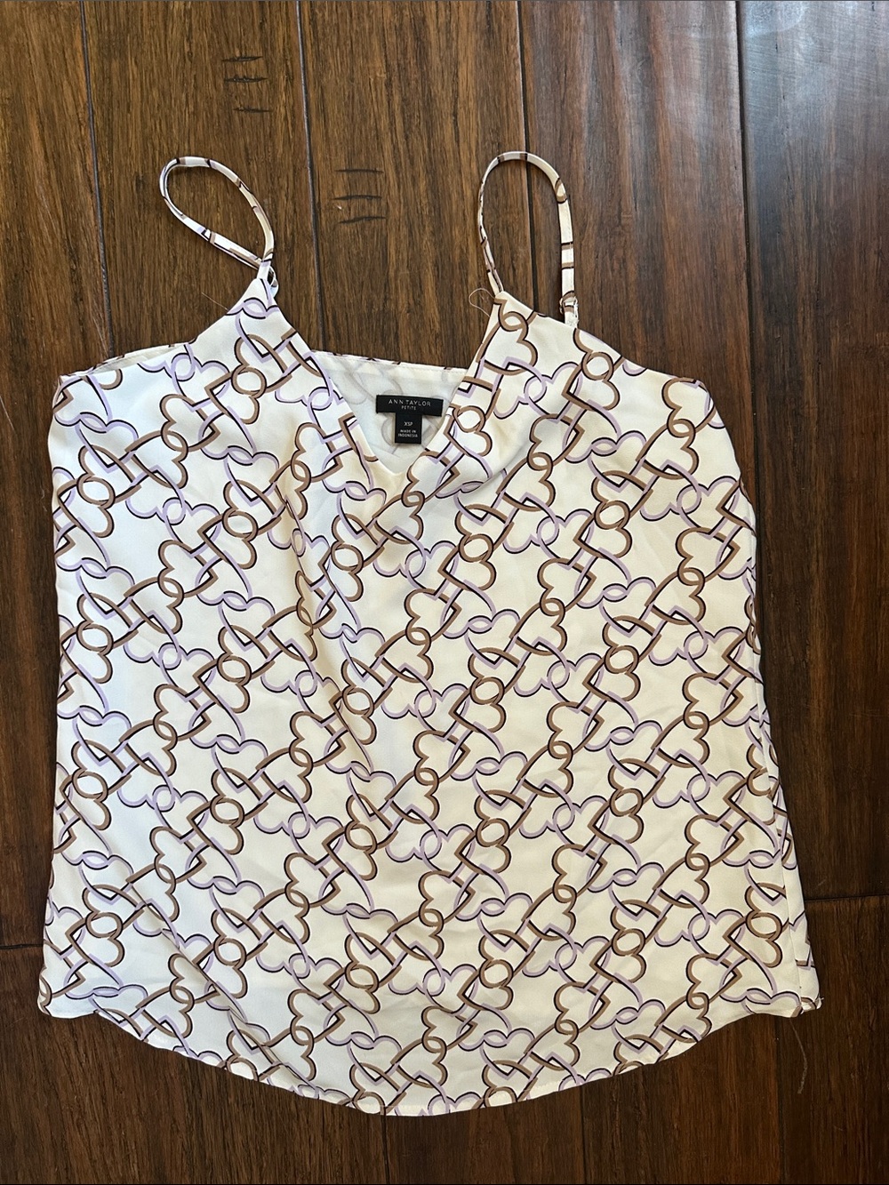 Ann Taylor White Camisole with Brown & Light Purple Chain-Link Print